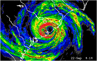 Radar Image of Hugo as it crosses the South Carolina Coast.