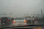 The rain is falling heavy.